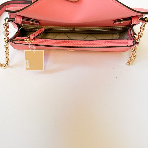 Michael Kors Jet Set Travel Small Envelope Crossbody Bag Wallet Clutch Tea Rose - Picture 10 of 11